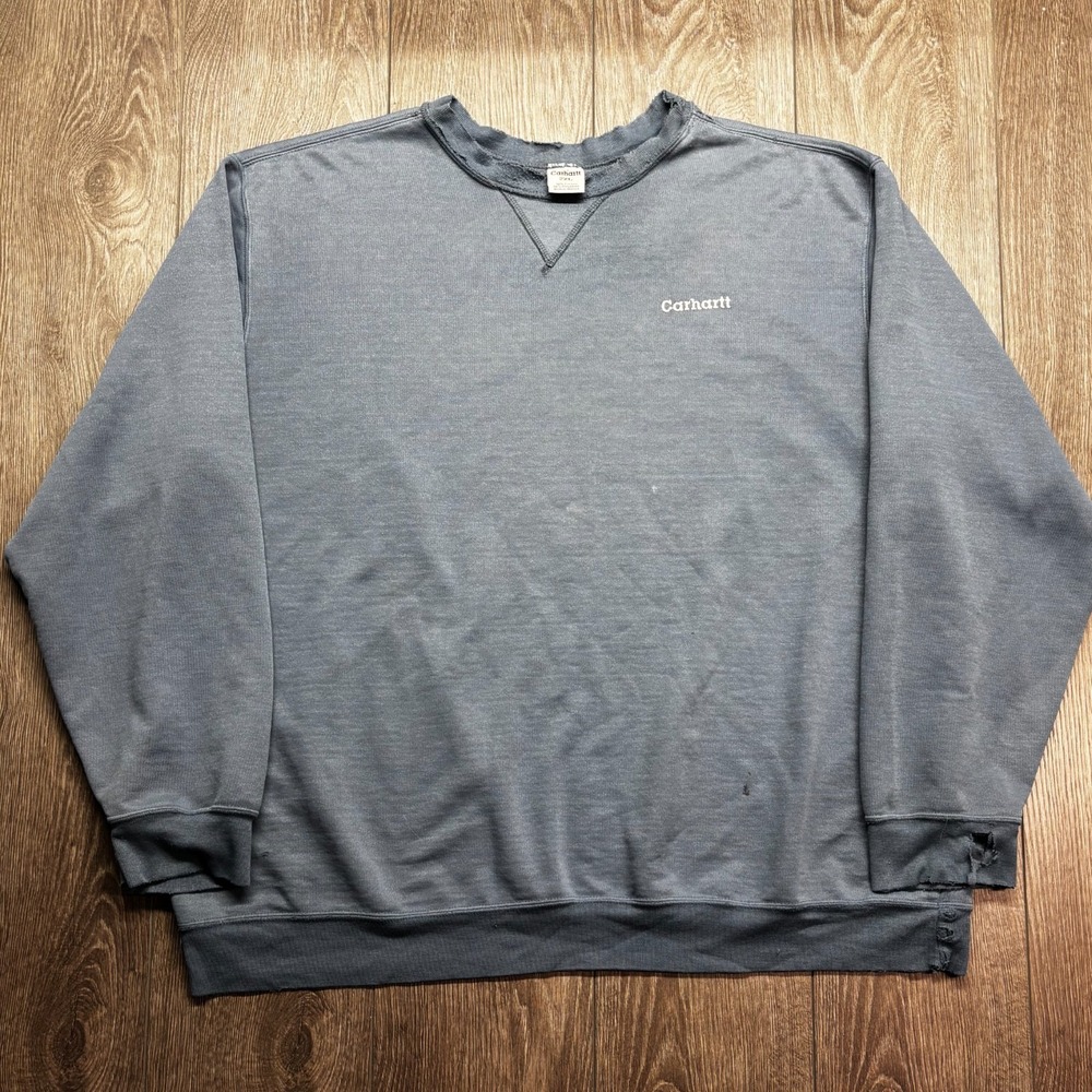 VTG Carhartt Long Sleeve Crewneck Embroidered Logo Adult Fits 2X Light Distress